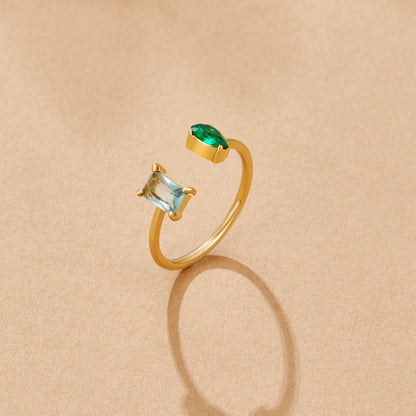 Aurora Slim Ring with an Aqua Green Crystal
