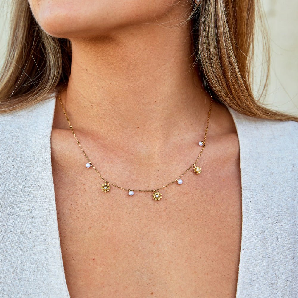 Autumn Bloom and Pearl Bead Necklace