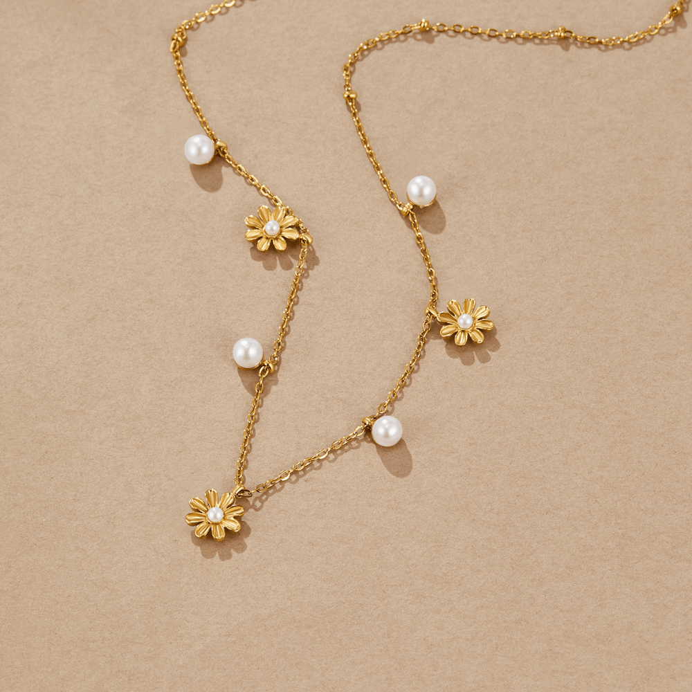 Autumn Bloom and Pearl Bead Necklace