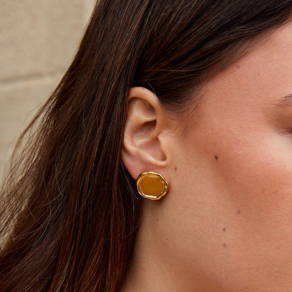 Ava Plain Round Button Gold-Tone Earrings
