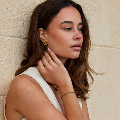 Ava Plain Round Button Gold-Tone Earrings
