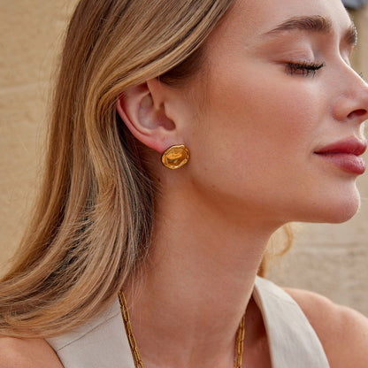 Ava Plain Round Button Gold-Tone Earrings