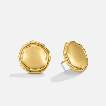 Ava Plain Round Button Gold-Tone Earrings