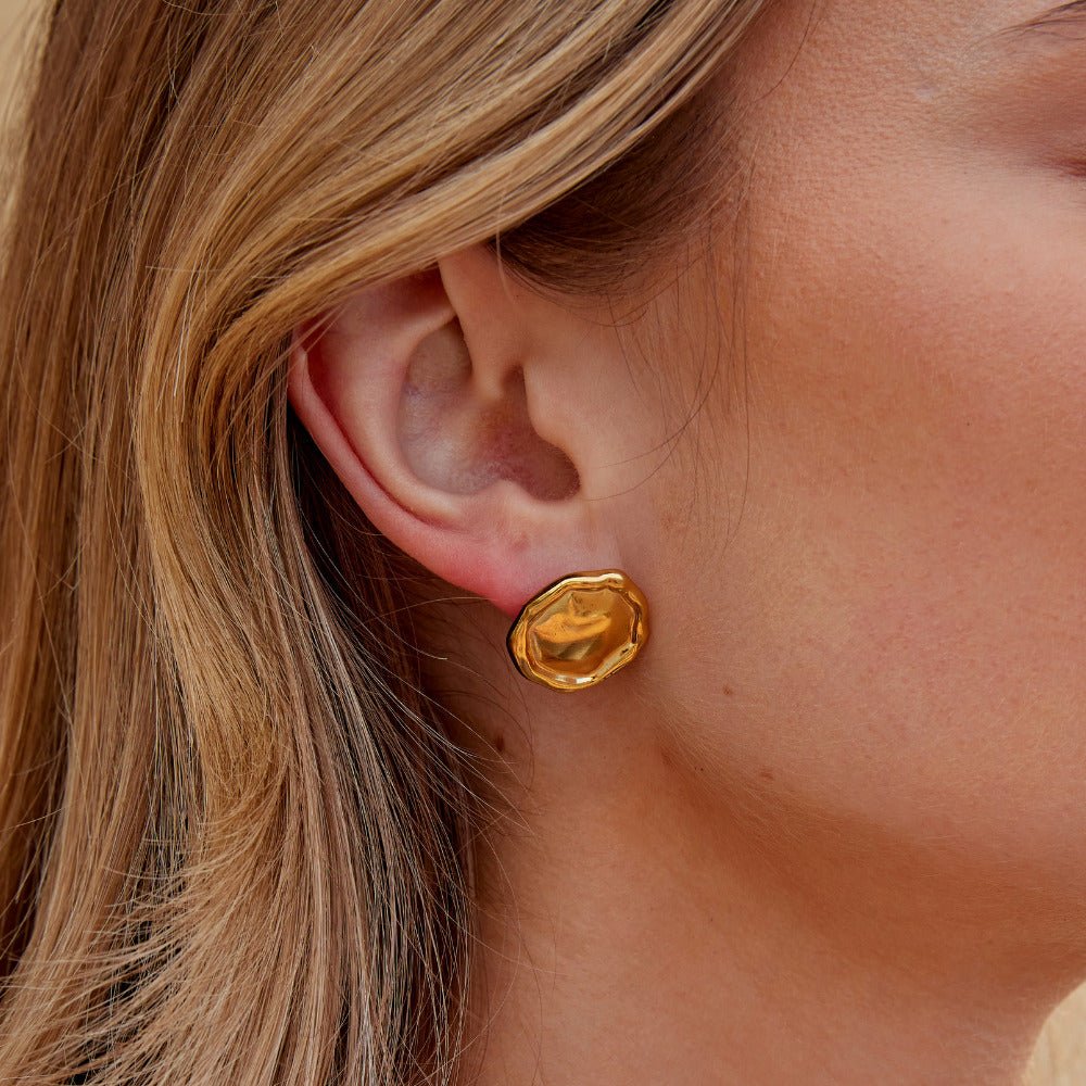 Ava Plain Round Button Gold-Tone Earrings