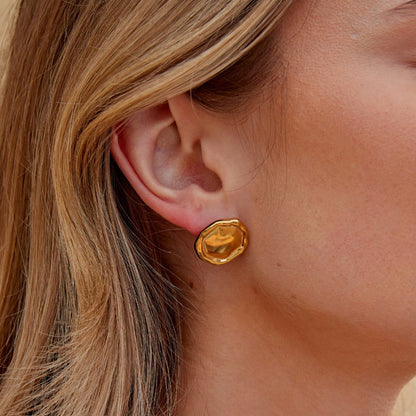 Ava Plain Round Button Gold-Tone Earrings