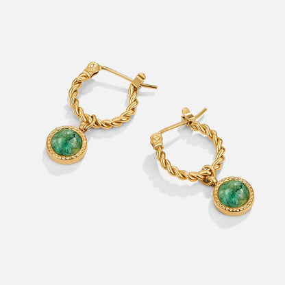 Twisted Hoop Earrings in Aventurine Green