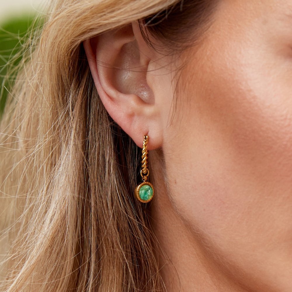 Twisted Hoop Earrings in Aventurine Green