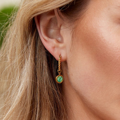 Twisted Hoop Earrings in Aventurine Green