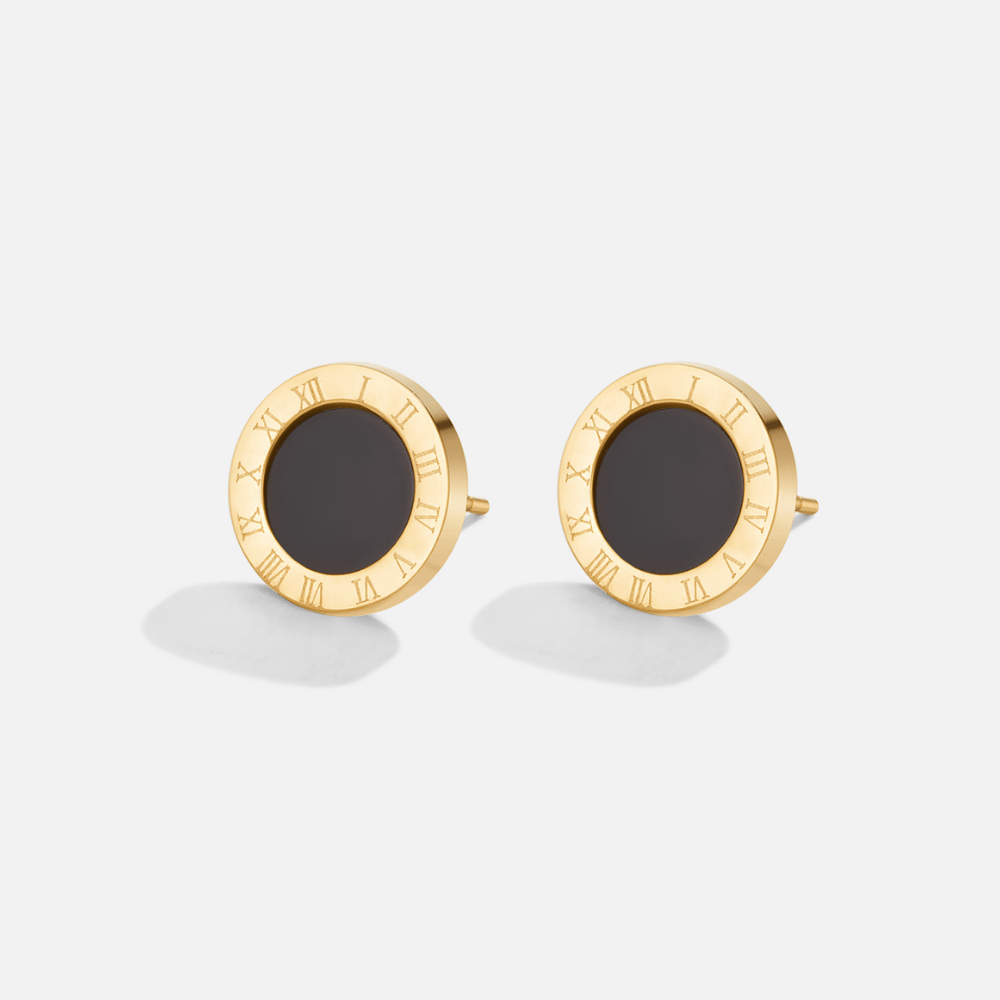 Azalea Matte Black Round Button Earrings