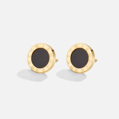 Azalea Matte Black Round Button Earrings