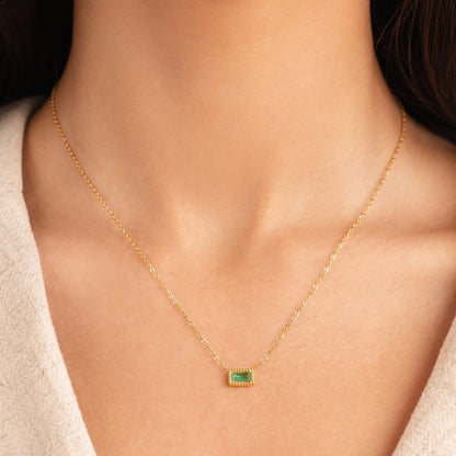 Slim Baguette-Cut Birth Month Stone Necklace
