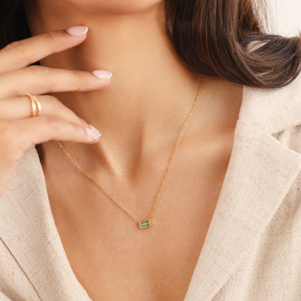 Slim Baguette-Cut Birth Month Stone Necklace