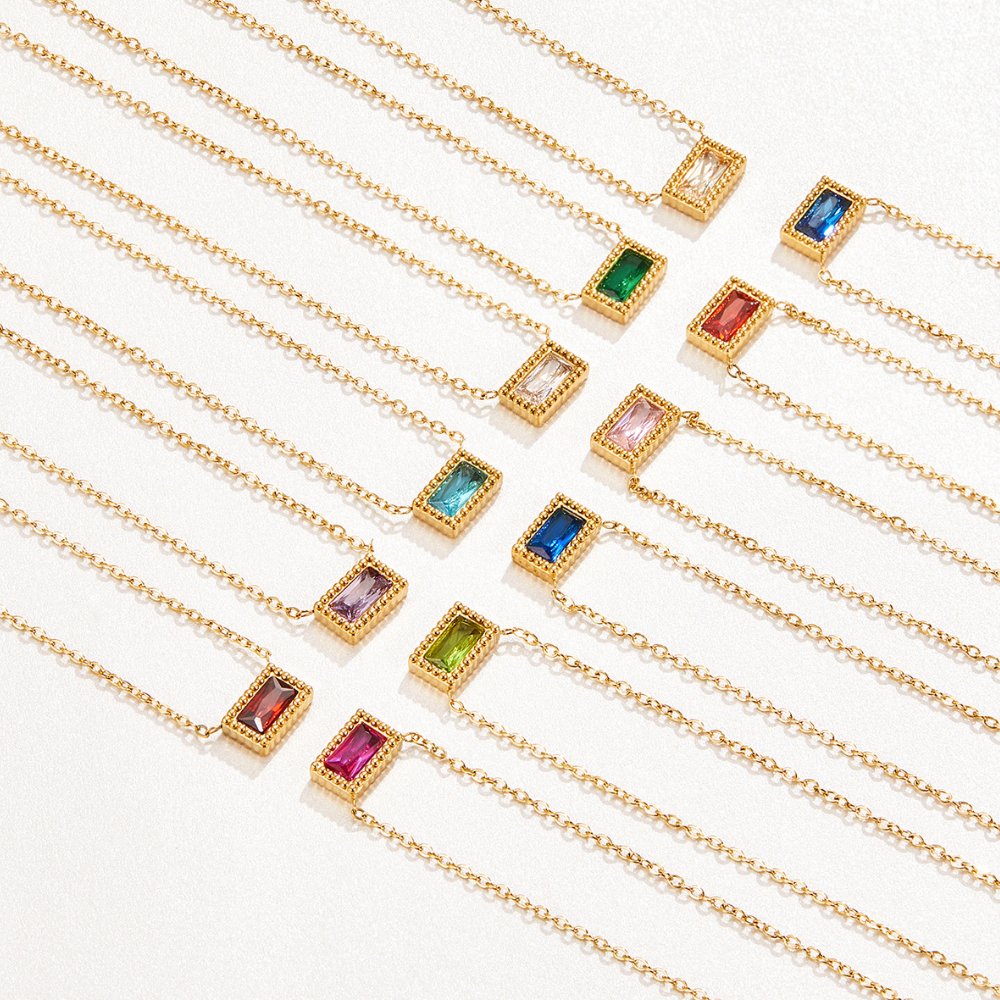 Slim Baguette-Cut Birth Month Stone Necklace