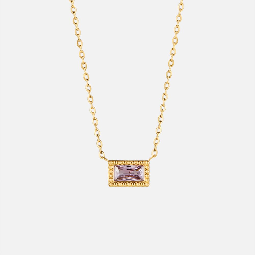 Slim Baguette-Cut Birth Month Stone Necklace