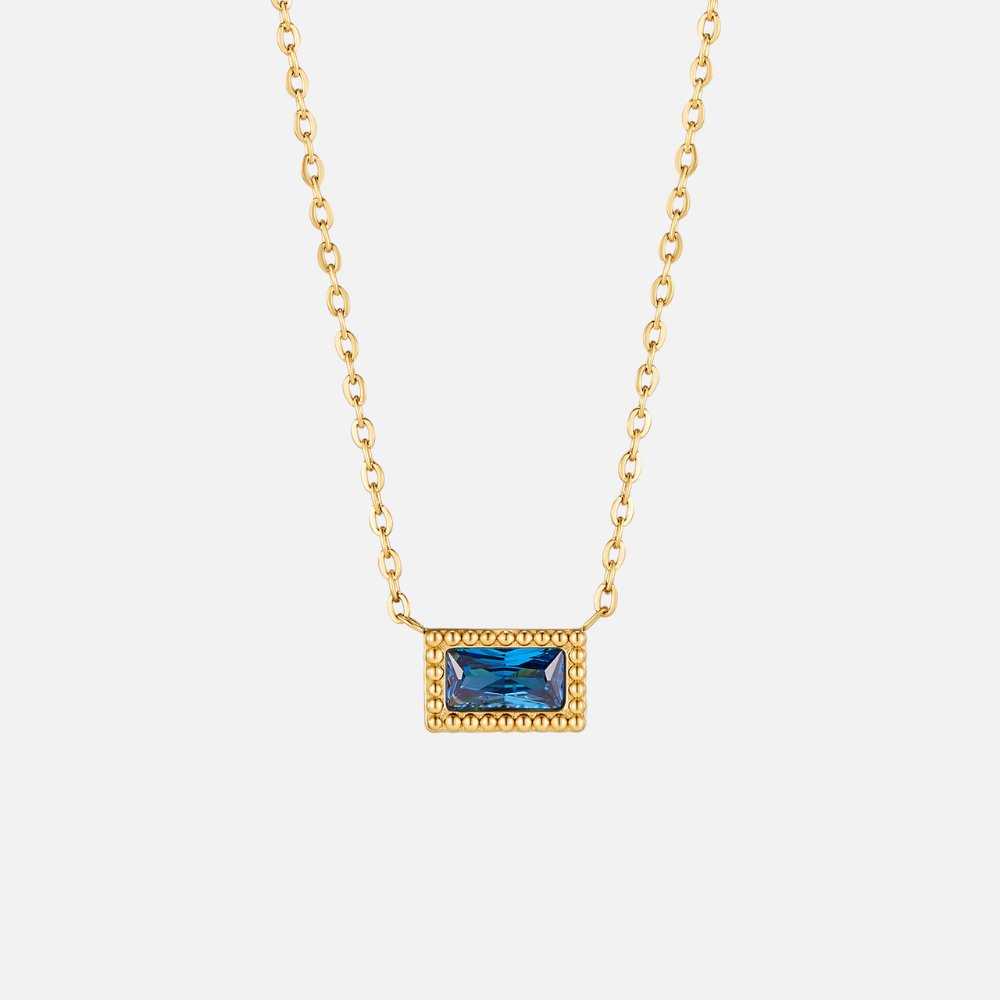 Slim Baguette-Cut Birth Month Stone Necklace