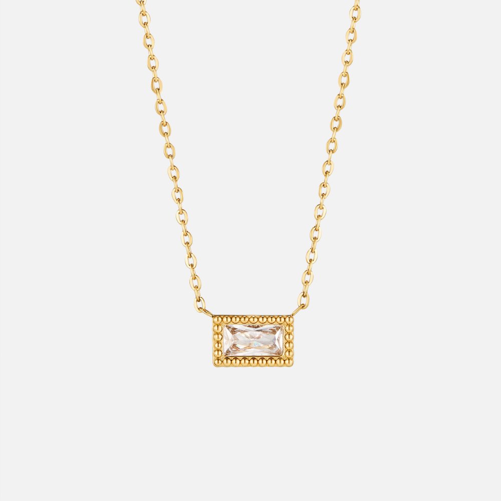 Slim Baguette-Cut Birth Month Stone Necklace