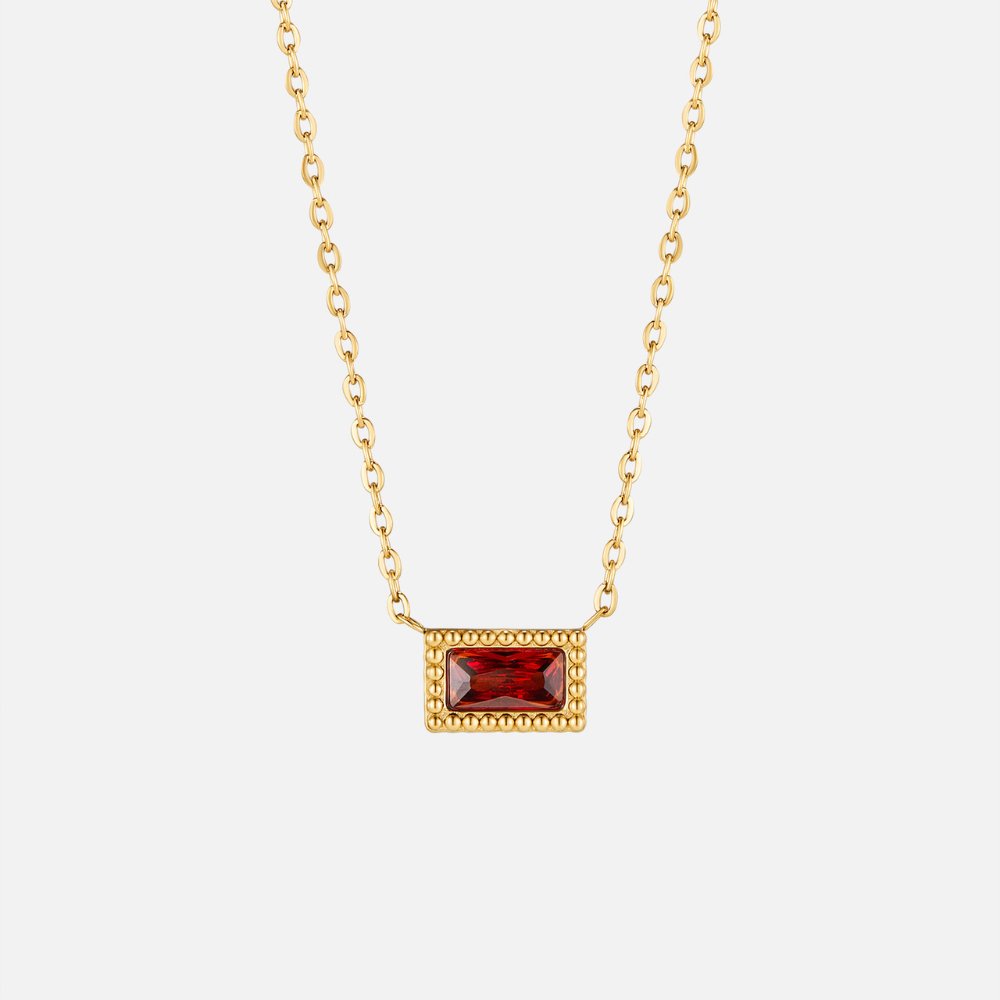 Slim Baguette-Cut Birth Month Stone Necklace