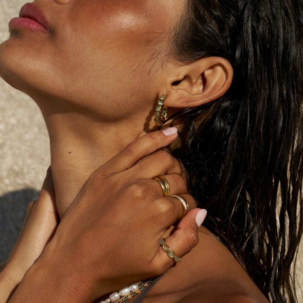 Warm Woven Bead Wrapped Slim Hoop Earrings