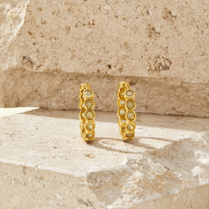 Warm Woven Bead Wrapped Slim Hoop Earrings