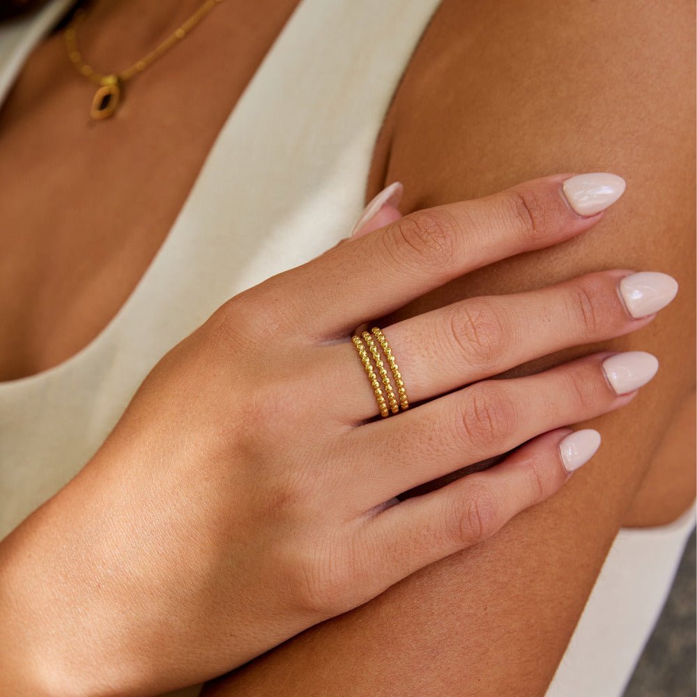 Beaded Edge Ring in a Warm Gold-Tone Finish