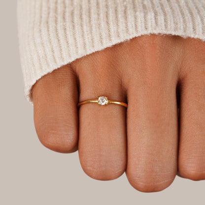 Birthstone Single Stone Gold-Tone Slim Ring