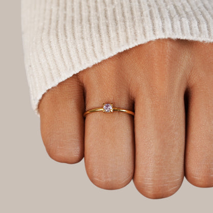 Birthstone Single Stone Gold-Tone Slim Ring