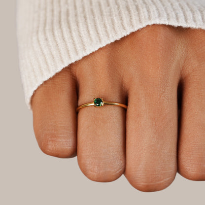 Birthstone Single Stone Gold-Tone Slim Ring