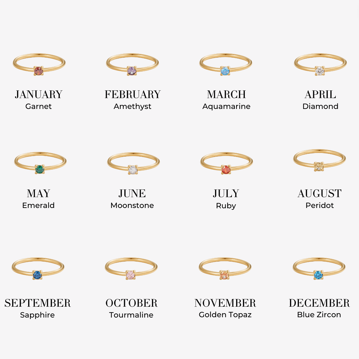 Birthstone Single Stone Gold-Tone Slim Ring