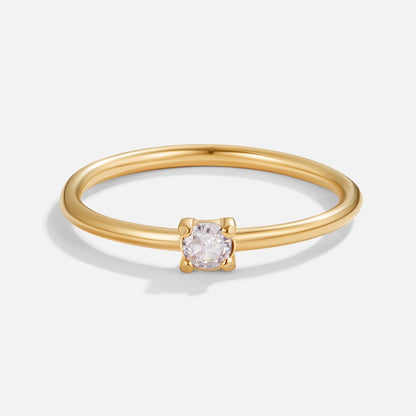 Birthstone Single Stone Gold-Tone Slim Ring