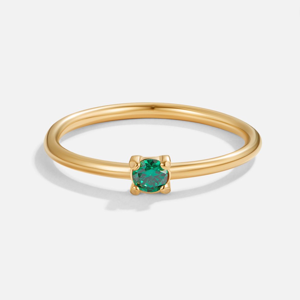 Birthstone Single Stone Gold-Tone Slim Ring