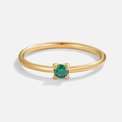 Birthstone Single Stone Gold-Tone Slim Ring
