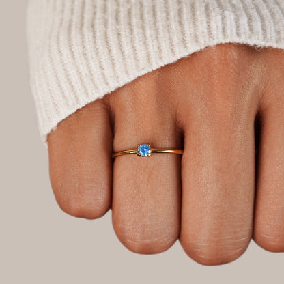 Birthstone Single Stone Gold-Tone Slim Ring