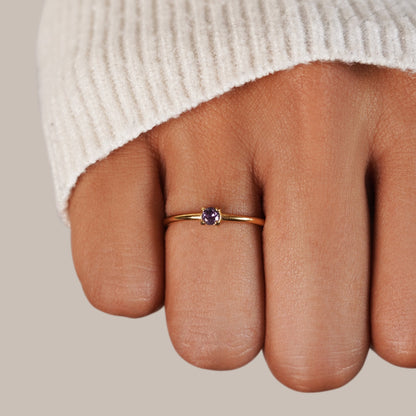 Birthstone Single Stone Gold-Tone Slim Ring
