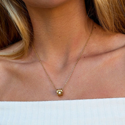 Black Stone-Look Cube Pendant Necklace
