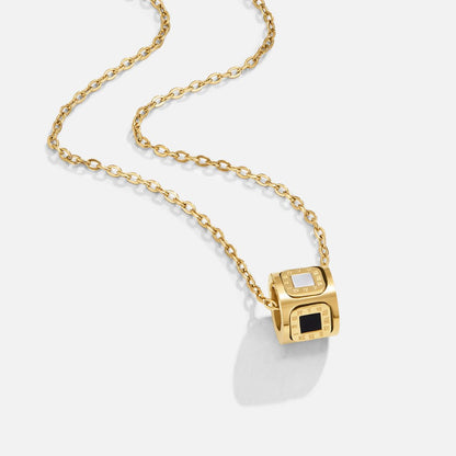 Black Stone-Look Cube Pendant Necklace