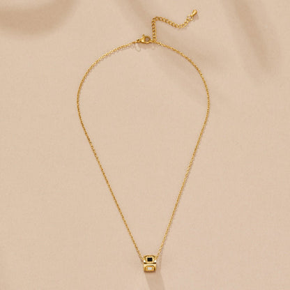 Black Stone-Look Cube Pendant Necklace