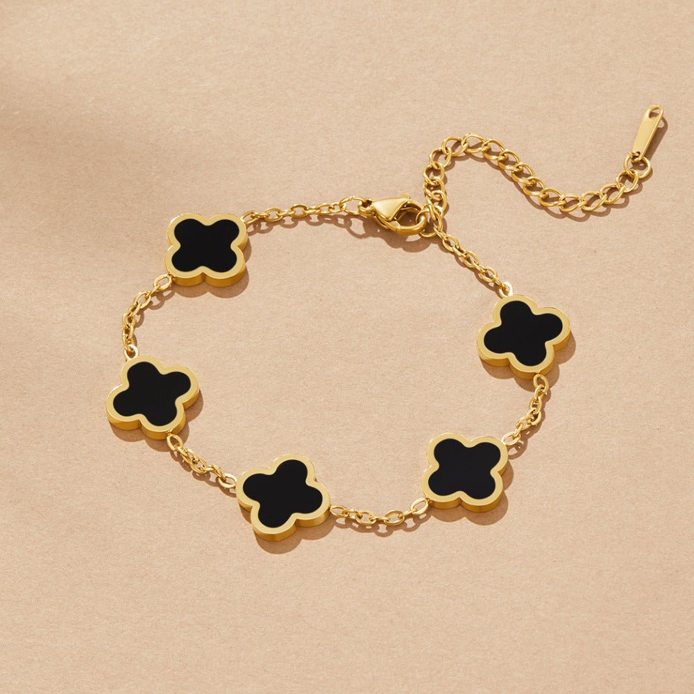 Lola Deep Black Clover Charm Chain Bracelet
