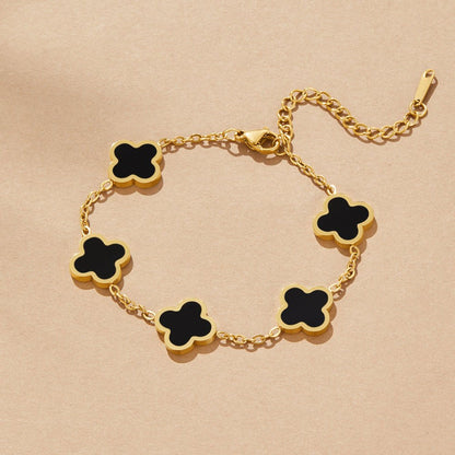 Lola Deep Black Clover Charm Chain Bracelet