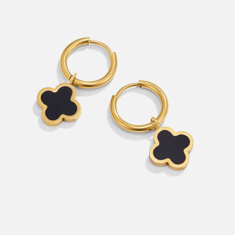 Little Black Clover Charm Slim Hoop Earrings