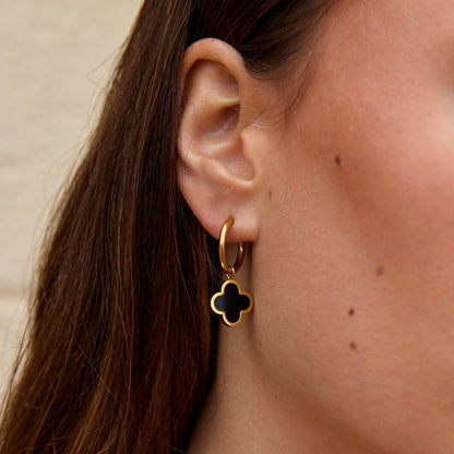 Little Black Clover Charm Slim Hoop Earrings