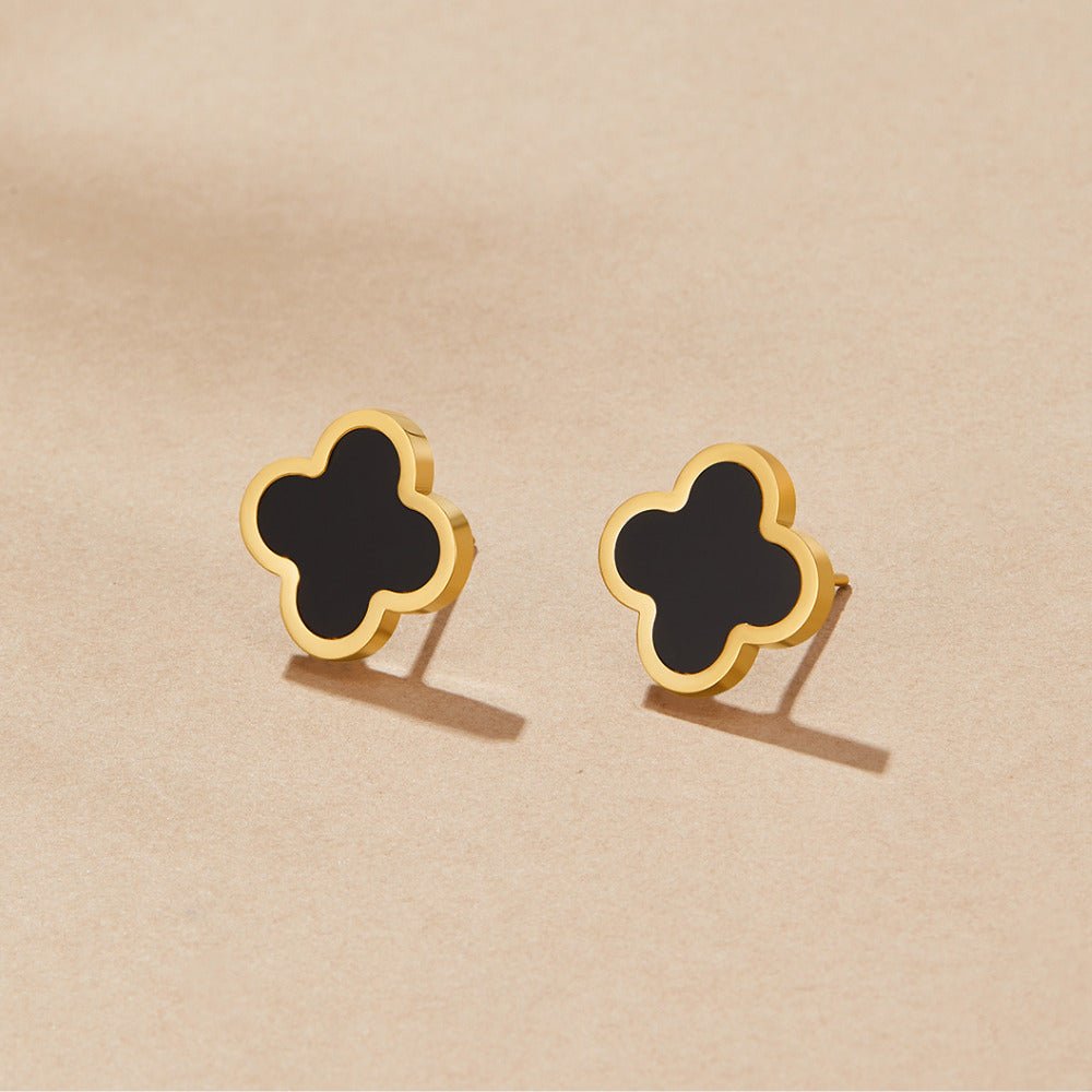 Neat Small Black Clover Leaf Stud Earrings