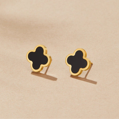 Neat Small Black Clover Leaf Stud Earrings