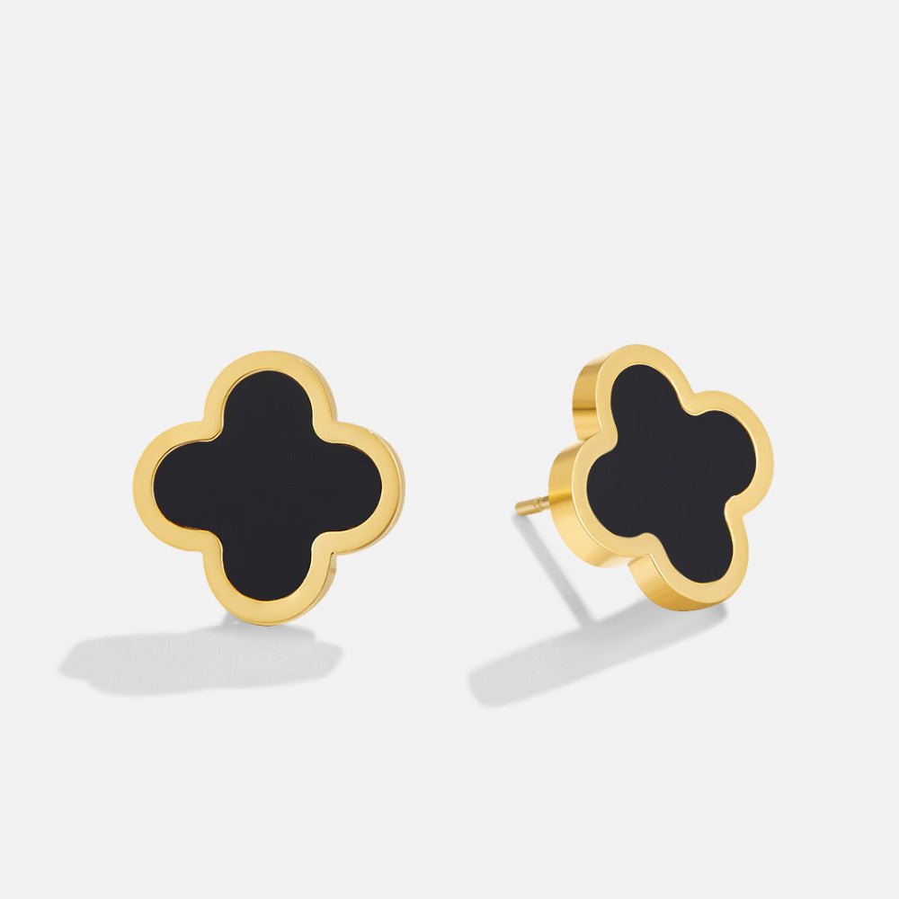Neat Small Black Clover Leaf Stud Earrings