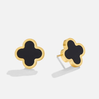 Neat Small Black Clover Leaf Stud Earrings