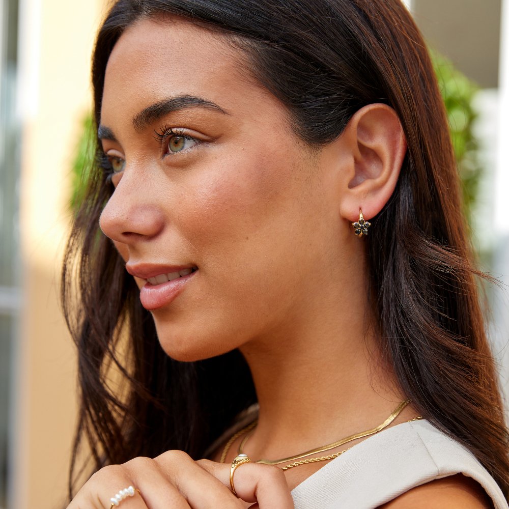 Night Bloom Dark Crystal Petal Hoop Earrings