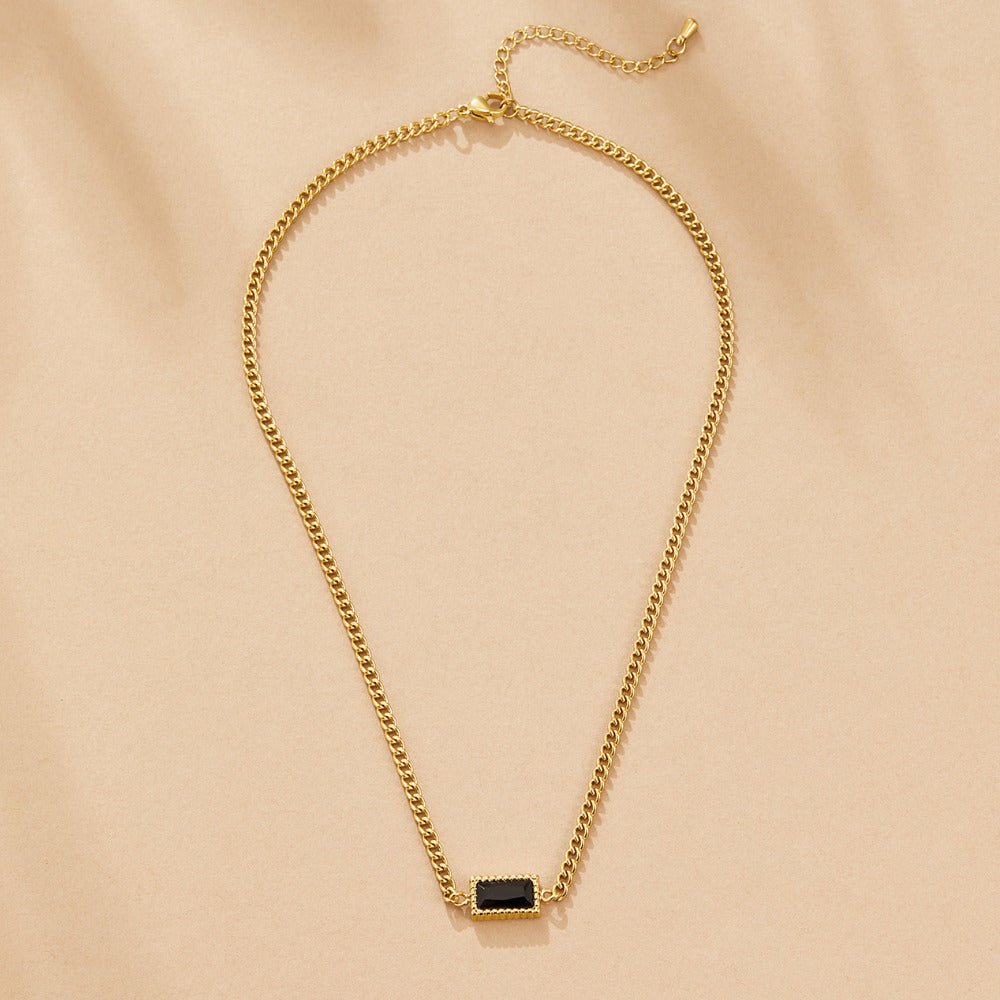 Deep Black Stone Pendant Chain Necklace