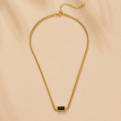 Deep Black Stone Pendant Chain Necklace