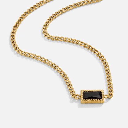 Deep Black Stone Pendant Chain Necklace