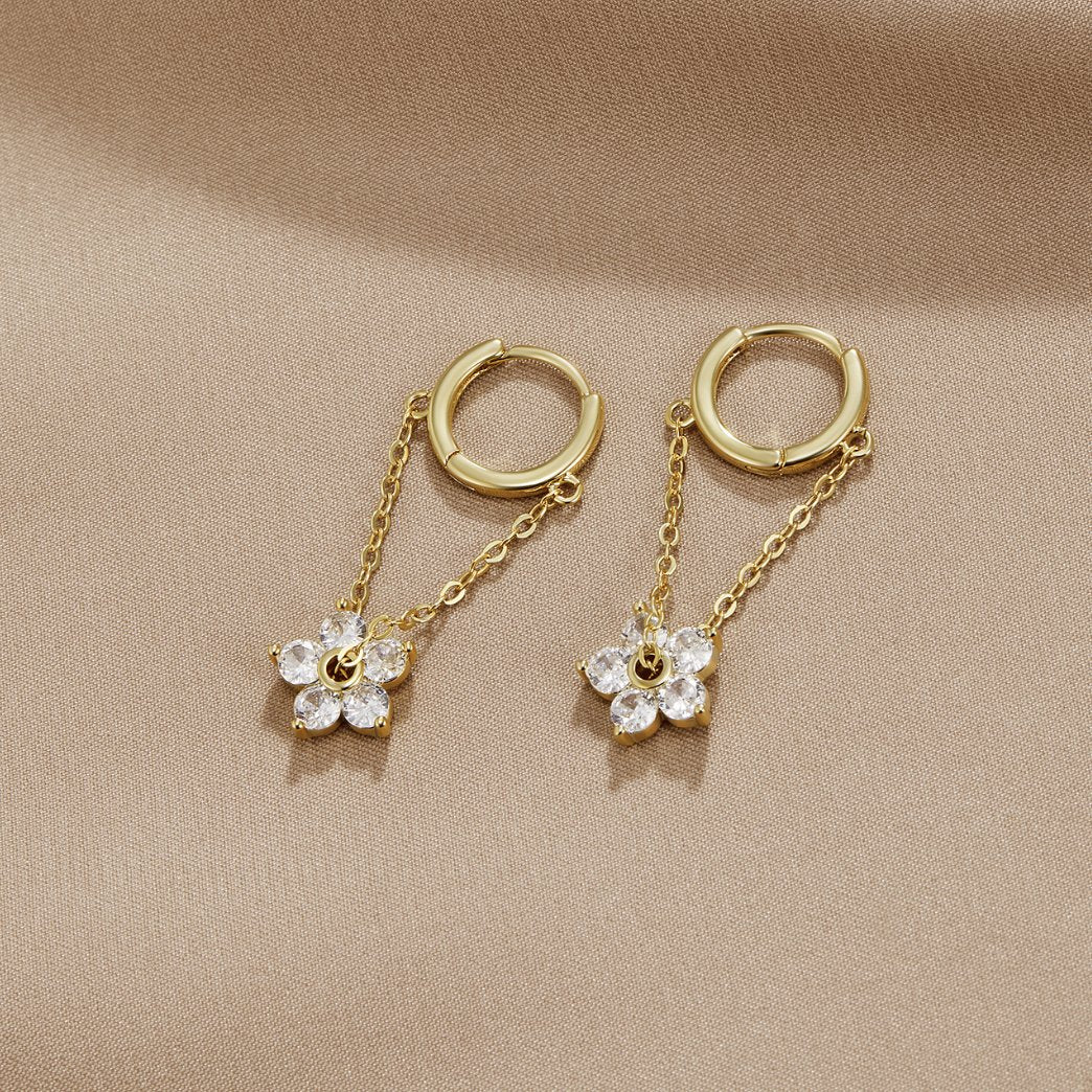 Soft Petal Drop Earrings Set with Crystal