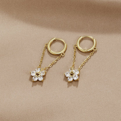 Soft Petal Drop Earrings Set with Crystal